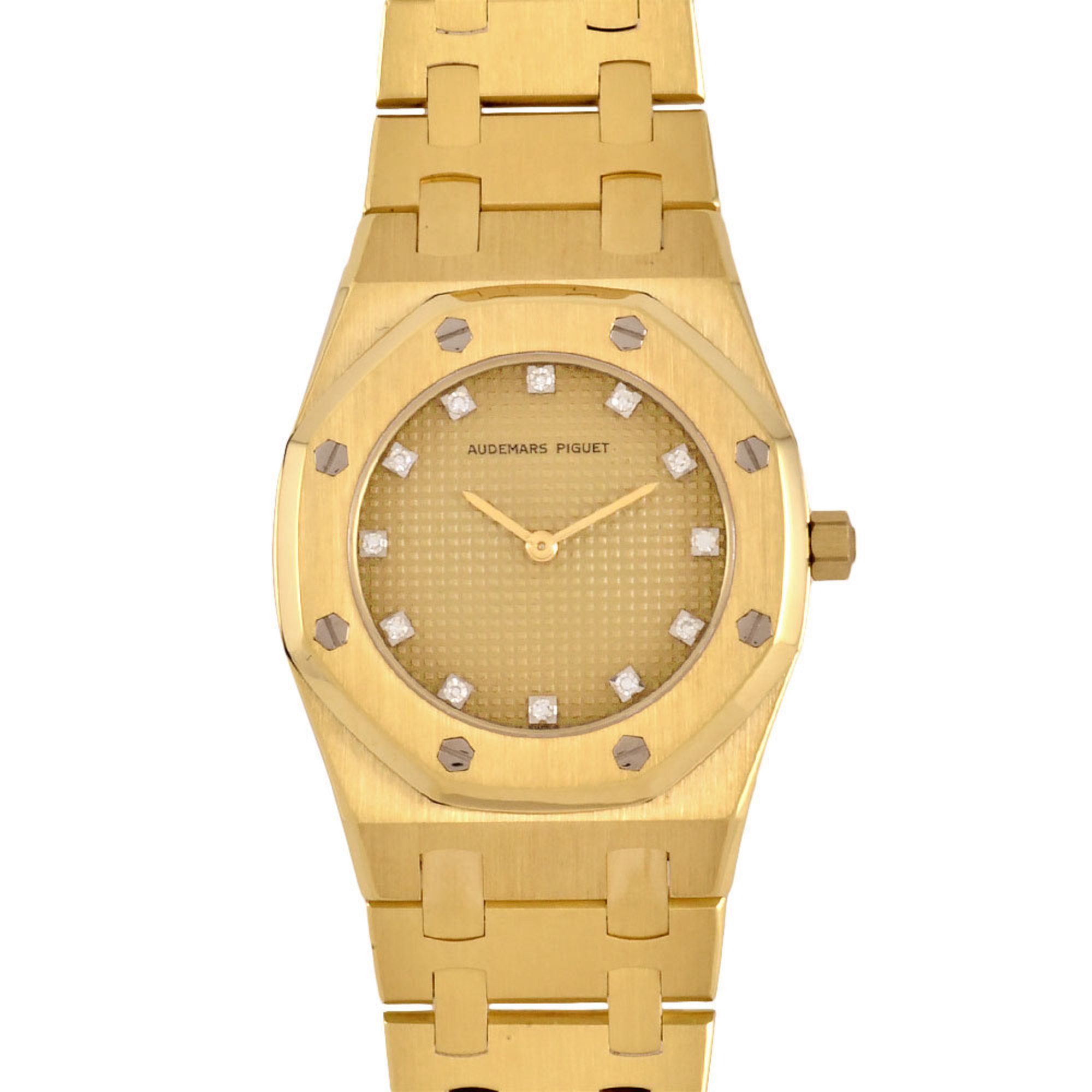 Audemars Piguet Royal Oak 27mm Watch Quartz Gold Dial K18YG Yellow Solid 101.4g 12P Diamond Index La