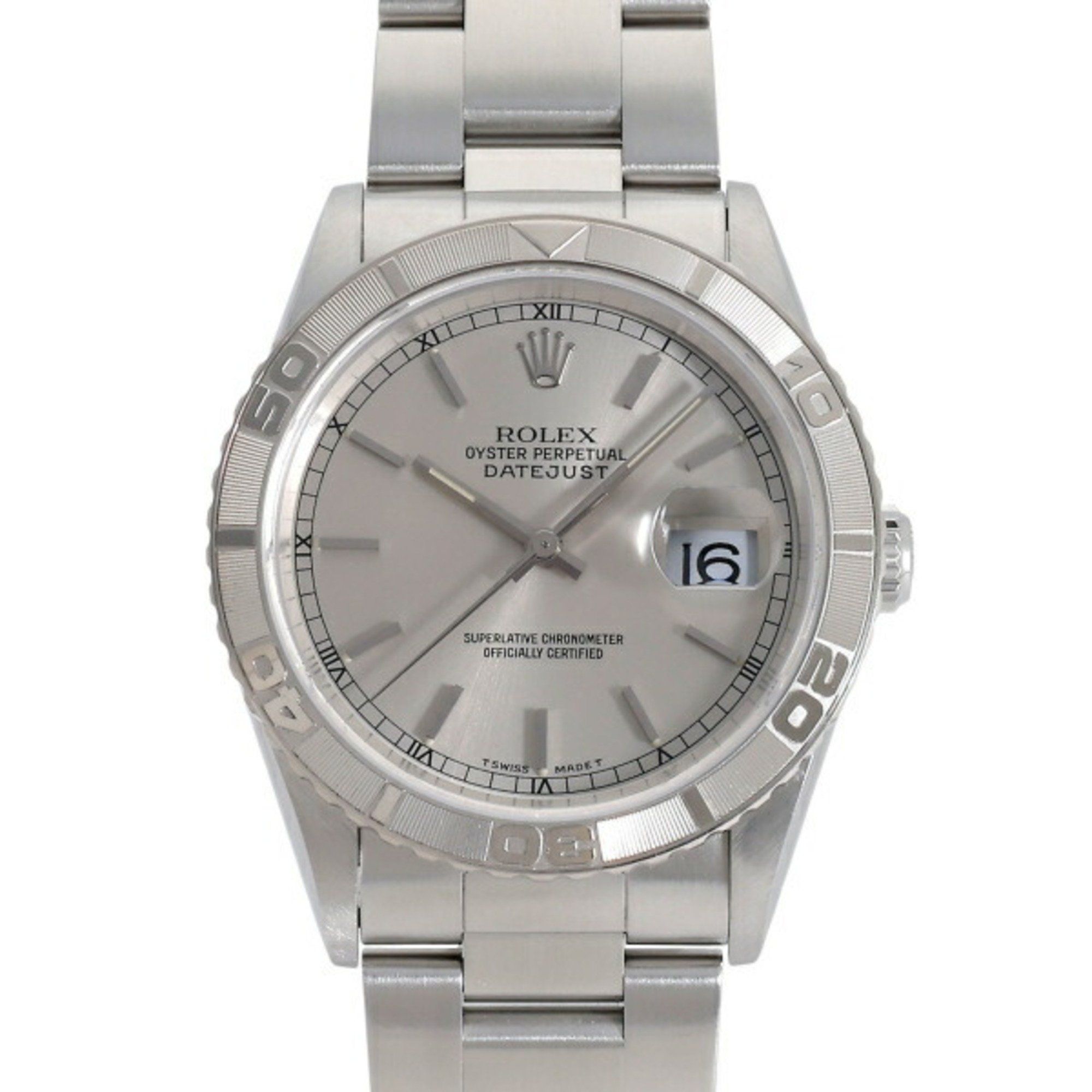 ROLEX Datejust 36 Thunderbird 16264 Silver Bar Dial Watch Men's __
