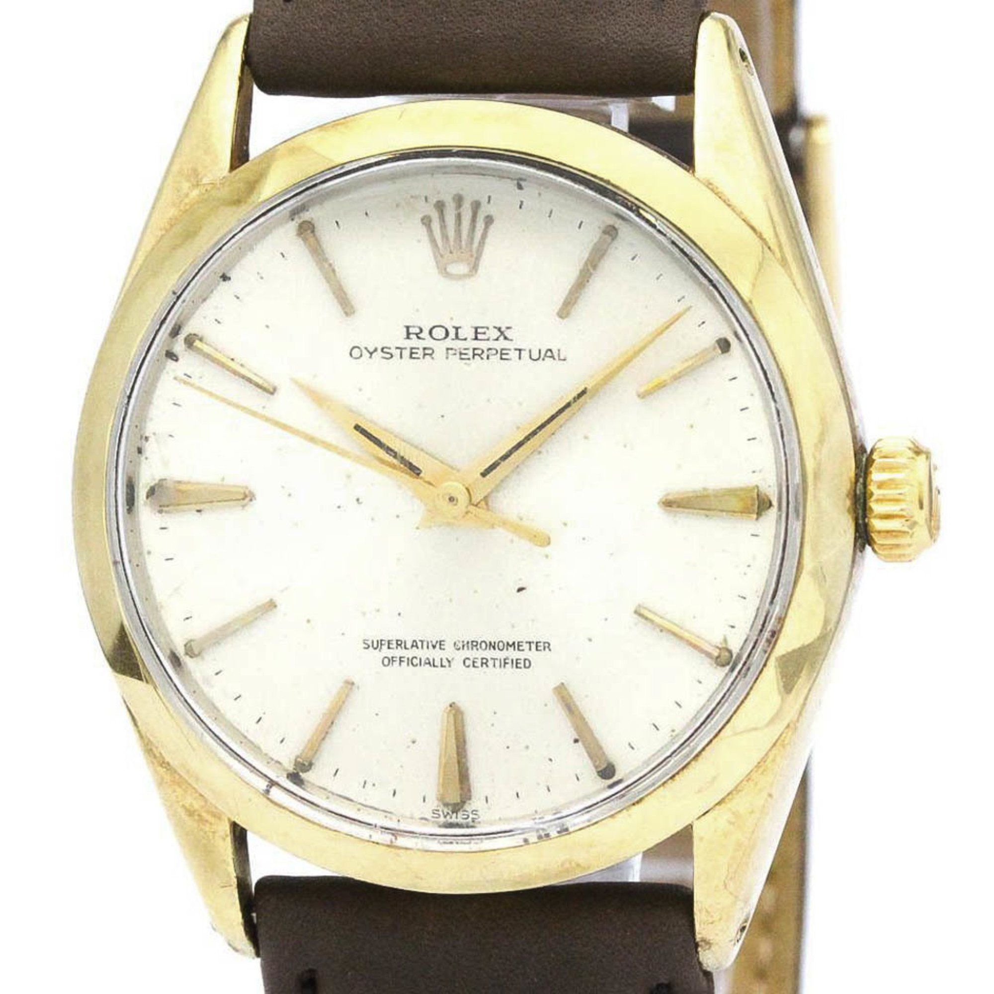 Vintage ROLEX Oyster Perpetual Gold Plated Leather Watch 1025
