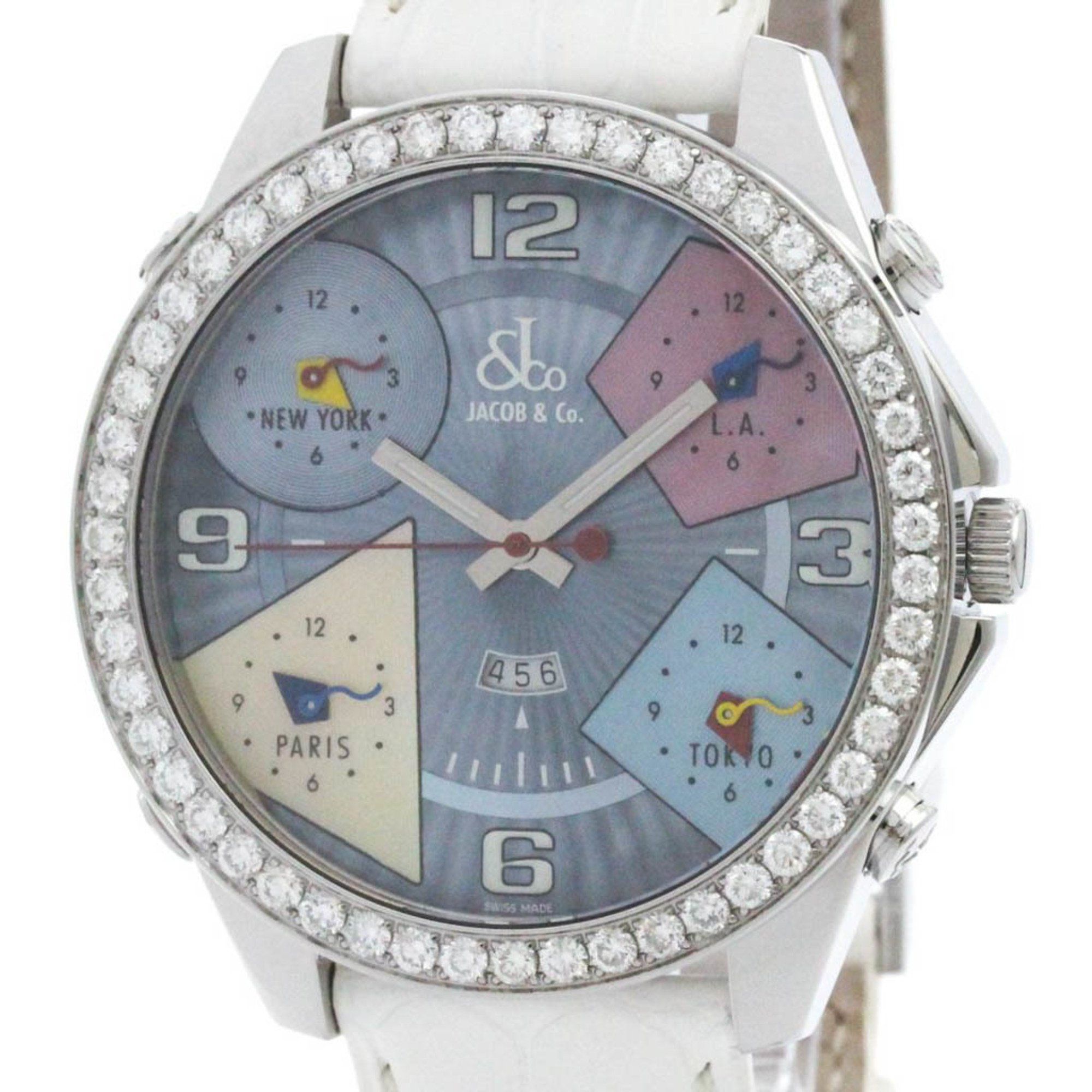 Polished Jacob & Co. Five Time Zone 47mm Diamond MOP Dial Mens Watch