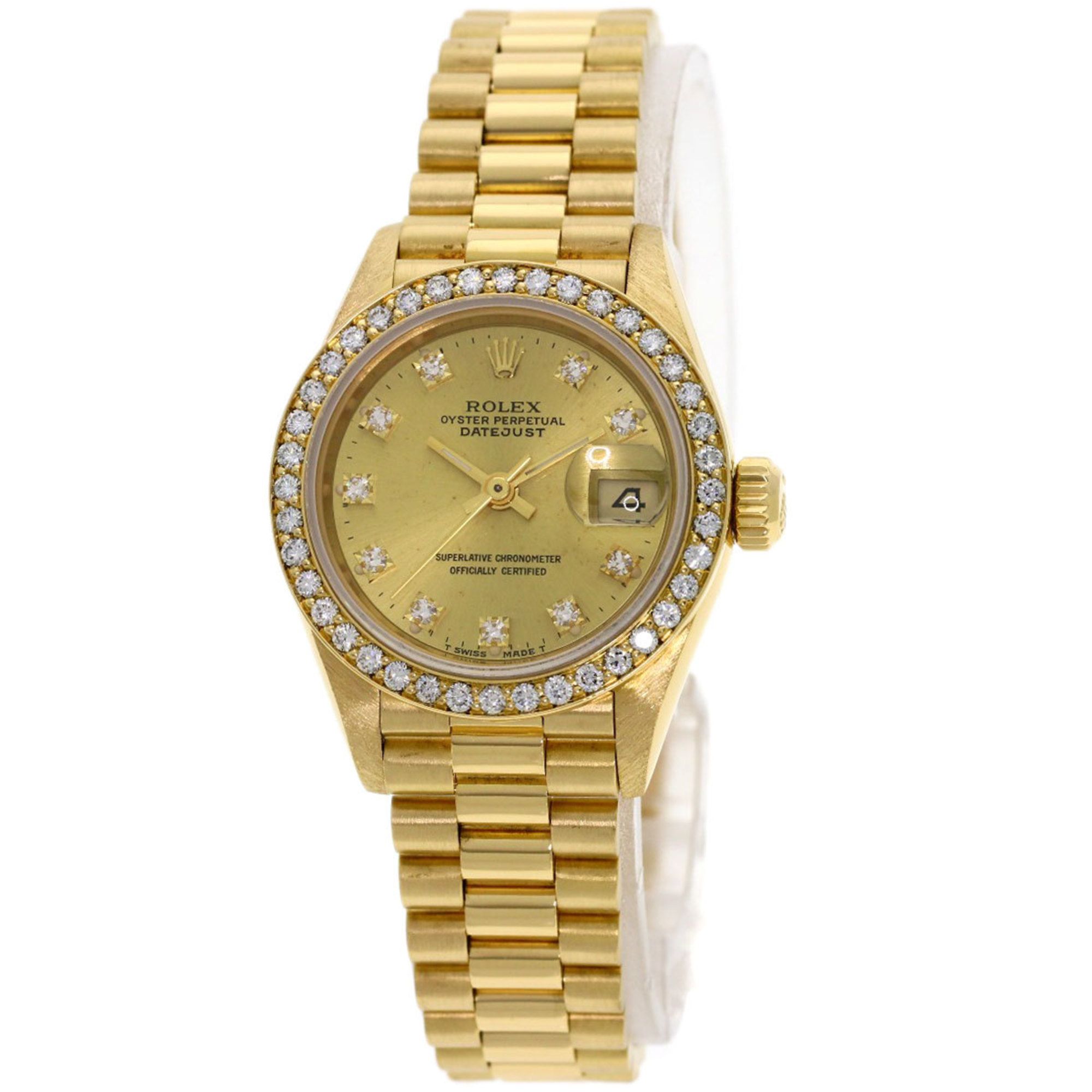 Rolex 69138G Datejust 10P Bezel Diamond Watch K18 Yellow Gold K18YG Ladies ROLEX