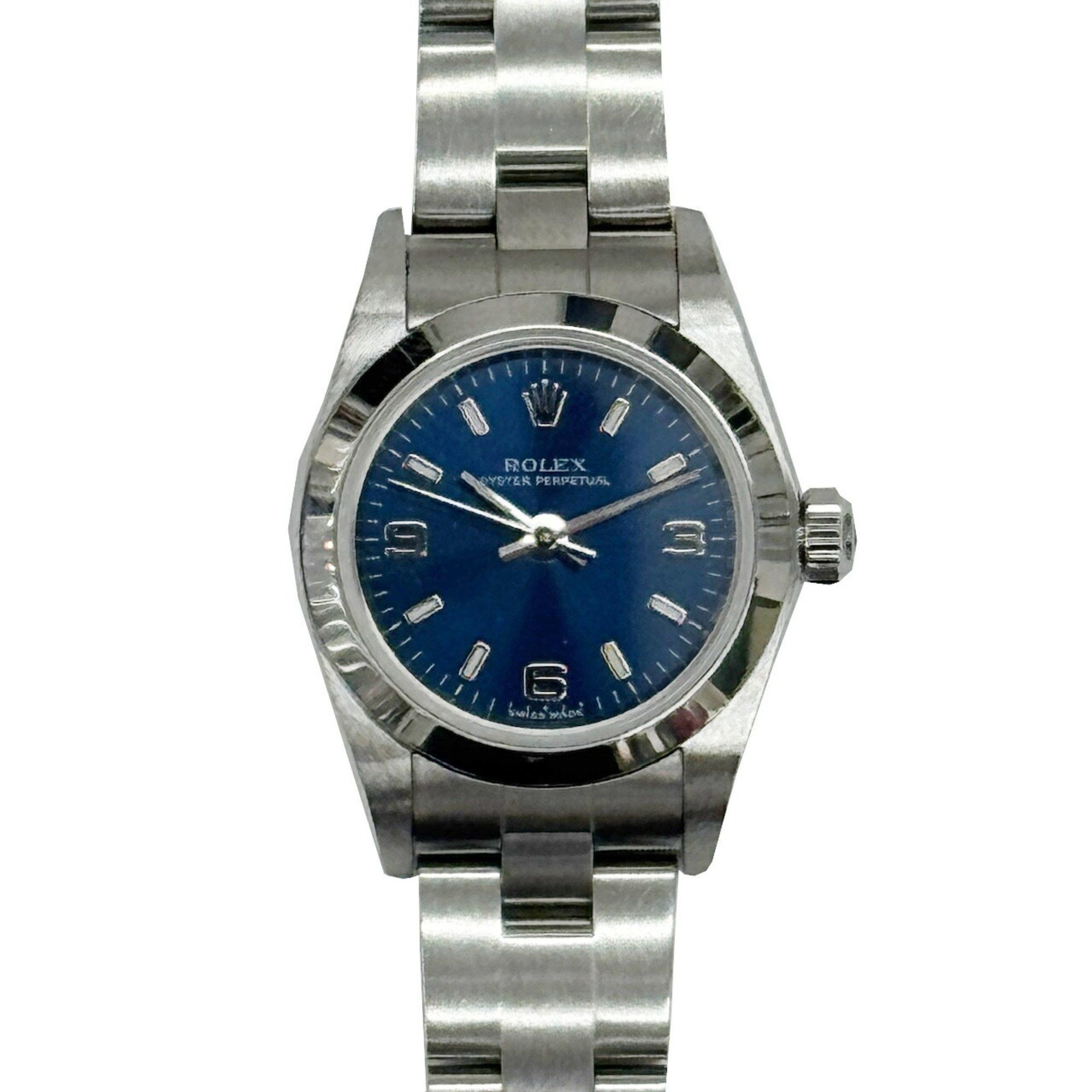 ROLEX Rolex Oyster Perpetual 76080 F 2004 Blue Dial Ladies Stainless Steel SS Watch