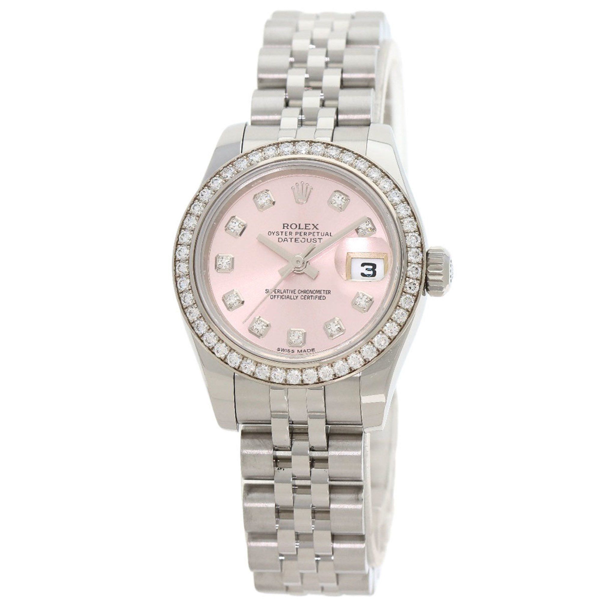 Rolex 179384G Datejust 10P Bezel Diamond Watch Stainless Steel SS K18WG Ladies