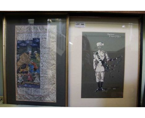 W G M&nbsp; - 'Pipe Major 3rd Royal Sikhs', an Indian Army Officer, watercolour, initialled &amp; titled, 24cm x 15.5cm, moun