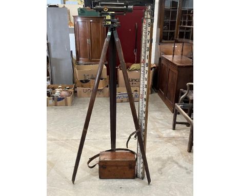 A 1930s theodolite by J. Halden and Co; to include tripod, carrying case and sighting pole.