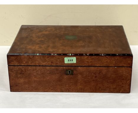 A Victorian walnut box, the lid with mother-of-pearl inlay. 16" wide.