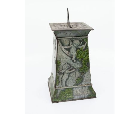 A Huntley &amp; Palmer British biscuit tin, circa 1913, in the form of a stone column decorated with winged cherubs, bats and