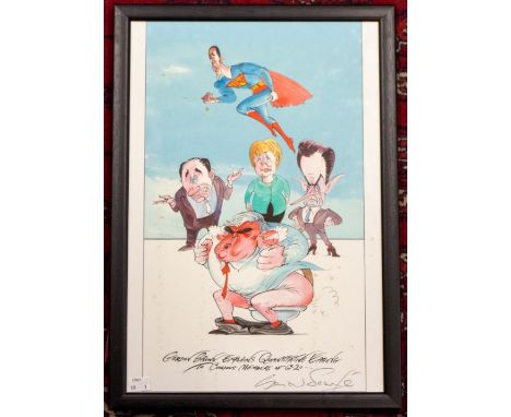 Gerald Scarfe (b.1936)Gordon Brown Explains Quantative Easing to Curious Members of G20 lithograph, 47.5 x 32cmsigned in penc
