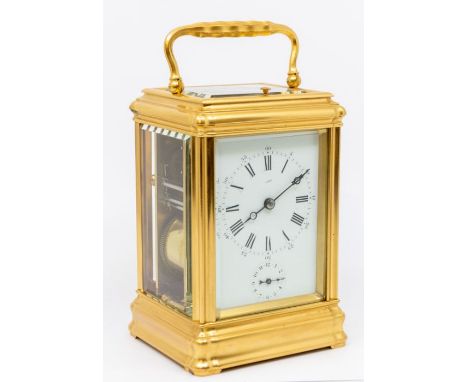 A Henry Capt Drocourt Gran Sonnerie 8-day French carriage clock with alarm and repeat, in a brass case and chiming on a gong.