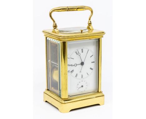 ****Auctioneer to announce two hairlines to dial coners****A Drocourt cased French carriage clock with alarm, repeat and cent