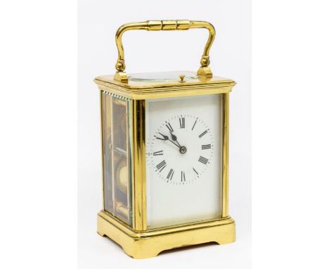 Richard & Co Carriage Clock with repeat, with two-train spring-driven movement, balance escapement, chiming on a gong. Contai