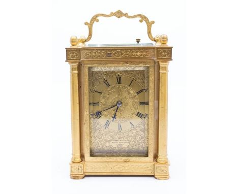 An exceptionally fine engraved James McCabe London twin fusée carriage clock, No. 2967, striking on a gong with repeat. This 