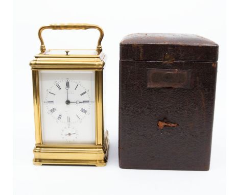 A French Drocourt Grand sonnerie carriage clock and case, with repeat and alarm, serial number 12903. It has a two-train move