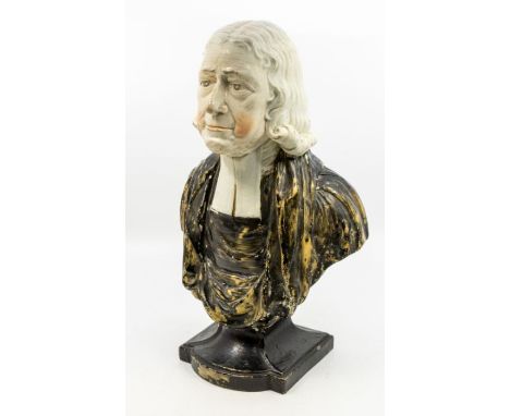 A ceramic bust of the Reverend John Wesley. M.A. Plaque to reverse depicting date of his death 'Died Mar 2 1791 Aged 88'. Pro