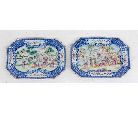 A Pair of Chinese export famille rose porcelain small meat plates or stands, Qianlong circa 1780, each painted with Manchu fi