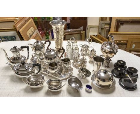 A collection of silver plate to include: a Celtic Revival style four piece tea and coffee service consisting of the Tea pot, 