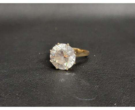 LARGE CZ SINGLE STONE RINGon nine carat gold shank, the large CZ measuring 11.5mm x 11.5mm x 7.6mm, ring size J-K and approxi