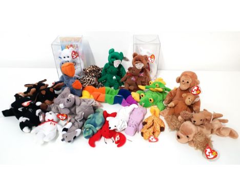 TWELVE BEANIE BABIES AND MATCHING TEENIE BEANIE BABIEScomprising Freckles, Scoop, Erin, Smoochy, Doby, Inch, Spunky, Zip, Bri