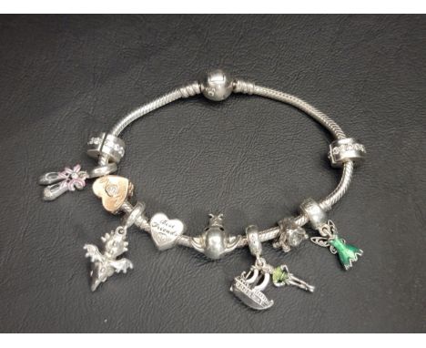 PANDORA MOMENTS SPARKLING MICKEY MOUSE SNAKE CHAIN BRACELETwith ten charms including a Disney Winnie the Pooh Eeyore, a You A