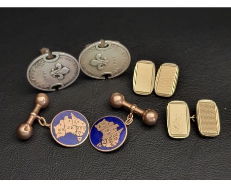 THREE PAIRS OF GOLD, SILVER AND OTHER CUFFLINKScomprising a nine carat gold pair with enamel decorated maps of Australia, 6.2