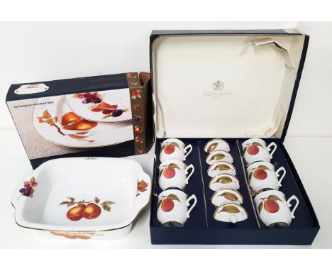 LARGE SELECTION OF ROYAL WORCESTERin the Evesham pattern, comprising six lidded chocolate pots, eight mugs, four saucers, fou