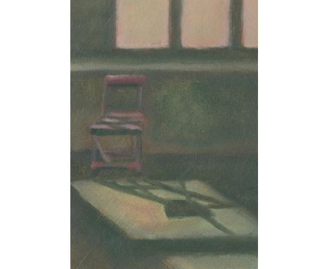 
	
		Michelle Maddox
		Pink Chair in Sunlight, 2021
		Oil on Paper
		Signed verso
		15 x 10cm (5¾ x 3¾ in.)
		
		Michelle is 