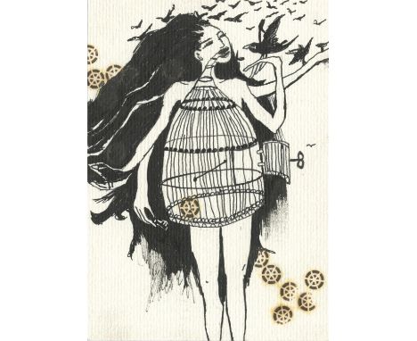 
	
		Chitra P Merchant
		Free! Feeding Crows, 2021
		Ink Pen and Pyrograph on Paper
		Signed verso
		15 x 10cm (5¾ x 3¾ in.)
