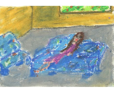 
	
		Larissa Lockshin
		Girl Asleep on the Sofa, 2021
		Pastel on Paper
		Signed verso
		10 x 15cm (3¾ x 5¾ in.)
		
		"Lariss