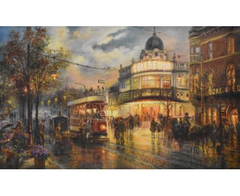 Local interest* after Graham Twyford (British b.1956) A night at The Coliseum, coloured canvas print, within a moulded frame 