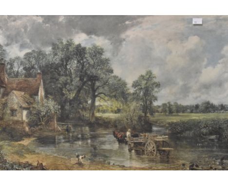 After John Constable (British, 1776-1837) colour print 'The Hay Wain', rural scene on the River Stour, within a decorative gi