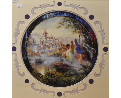 Local interest* after Graham Twyford (British b.1956) 'Escort to Camelot' attractive circular coloured fantasy scene print, s
