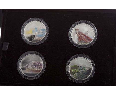 THE 2018 ROYAL MINT 'PORTRAIT OF BRITAIN' COLLECTION,comprisung four silver proof coins of Blackpool Tower, Brighton Pier, So