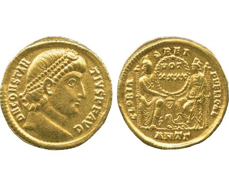 ANCIENT COINS, Roman, Constantius II (AD 337-361), Gold Solidus, mint of Antioch, struck AD 355-361, CONSTANTIVS P F AVG, pea
