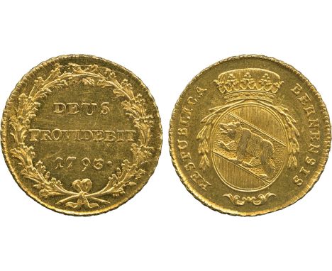 WORLD COINS, Switzerland, Bern, Gold Double Duplone, 1793, crowned arms of Bern with laurel branches at sides, rev legend wit