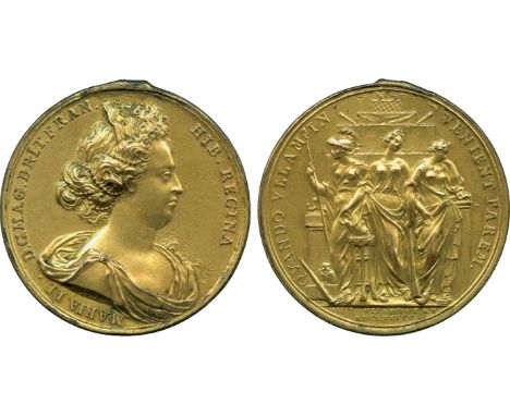 COMMEMORATIVE MEDALS, British Historical Medals, Queen Mary, Death 1695, Gilt-bronze Medal, by Jan Luder, bust right, her hai