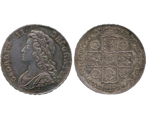 BRITISH COINS, George II (1727-1760), Silver Halfcrown, 1739, young laureate and draped bust left, rev crowned cruciform shie