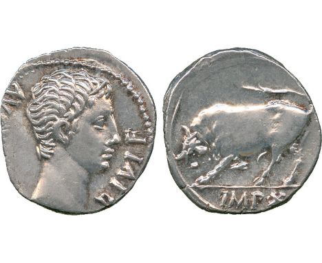 ANCIENT COINS, Roman, Augustus (27 BC - AD 14), Silver Denarius, mint of Lugdunum, struck 15-13 BC, AV[GVSTVS] DIVI F, bare h