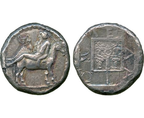 ANCIENT COINS, Greek, Macedon, Mende (c.450-425 BC), Silver Tetradrachm, Dionysos in a drunken state, holding a kantharos in 