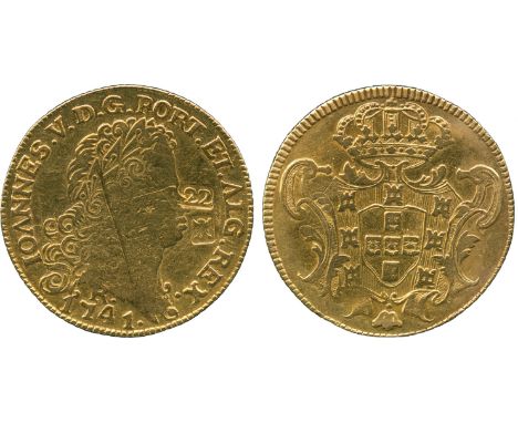 WORLD COINS, Martinique, Gold 22-Livres, undated (c.1802), “22” and eagle countermarks on a Brazil 1741 6400-Reis (Peca), Rio