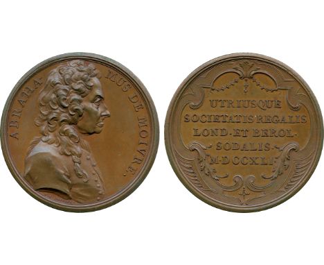 COMMEMORATIVE MEDALS, British Historical Medals, Abraham de Moivre 1741, French mathematician, Bronze Laudatory Medal, by J A