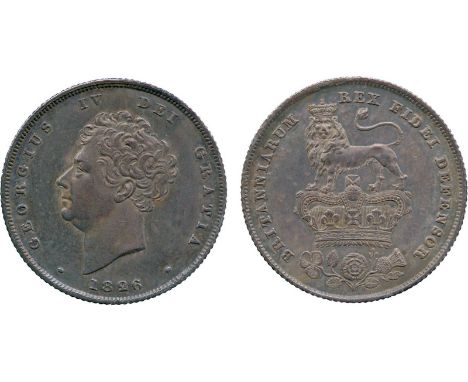 BRITISH COINS, George IV, Silver Shilling, 1826, second bare head left, date below truncation, rev small lion standing on cro