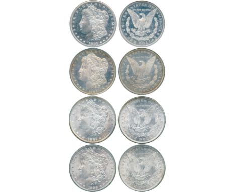 WORLD COINS, United States of America, USA, Silver Morgan Dollars (4), 1881 S, 1884 O, 1887, 1898 O (KM 110). First in NGC ho