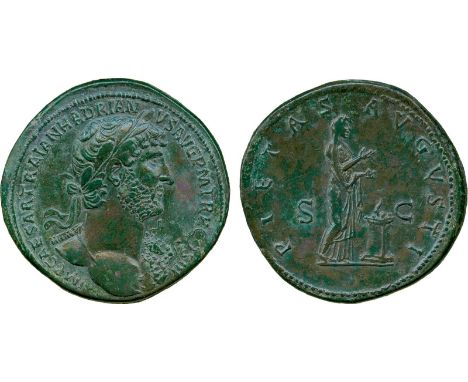 ANCIENT COINS, Roman, Hadrian (AD 117-138), Æ Sestertius, struck AD 124, IMP CAESAR TRAIAN HADRIANVS AVG P M TR P COS III, la