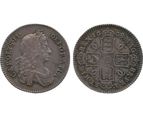 BRITISH COINS, Charles II, Silver Shilling, 1668, second laureate and draped bust right, rev crowned cruciform shields, inter