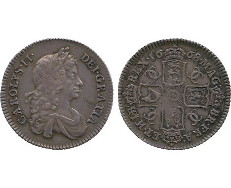 BRITISH COINS, Charles II, Silver Shilling, 1668, second laureate and draped bust right, rev crowned cruciform shields, inter