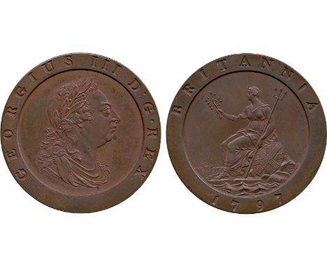 BRITISH COINS, George III, Copper Proof Twopence, 1797, late Soho, laureate and draped bust right, legend incuse on raised ri
