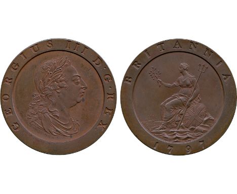 BRITISH COINS, George III, Copper Proof Twopence, 1797, late Soho, laureate and draped bust right, legend incuse on raised ri