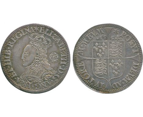 BRITISH COINS, Elizabeth I, Silver Sixpence, milled issue, 1564, large crowned bust left with decorated dress, small rose beh