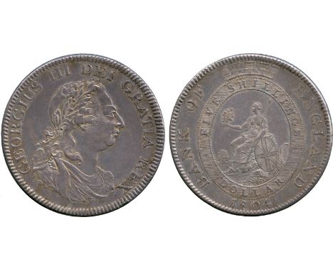 BRITISH COINS, George III, Bank of England, Silver Proof Five-Shillings (Dollar), 1804, laureate and draped bust right, top l