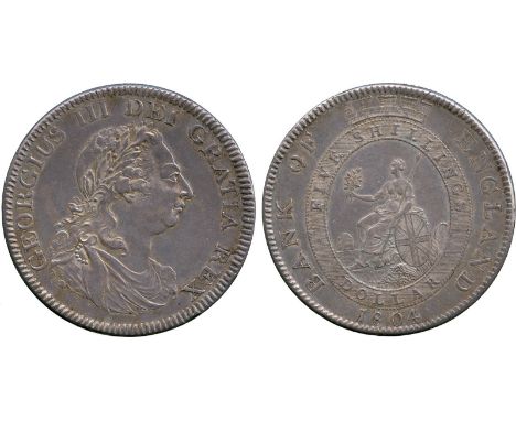 BRITISH COINS, George III, Bank of England, Silver Proof Five-Shillings (Dollar), 1804, laureate and draped bust right, top l